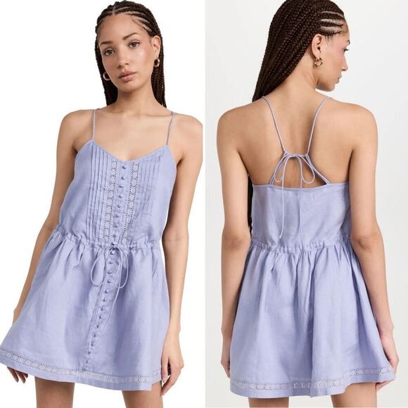 NWT Joslin Harriet Linen Mini Dress 6 Beachy Boho Cottage Pastel Fairy $400 MSRP - Picture 4 of 12
